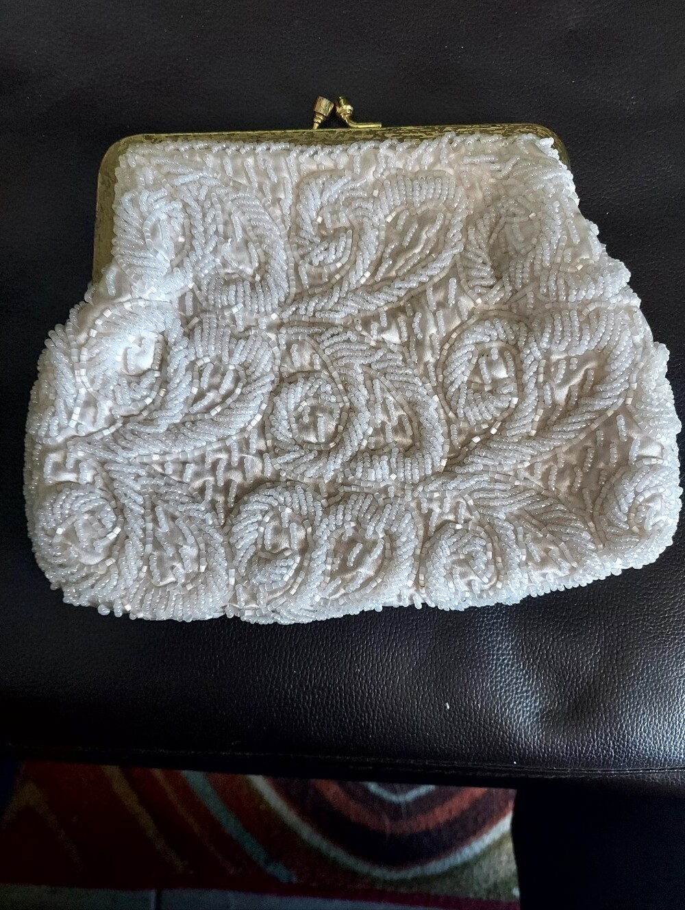 Beaded Floral Clutch Purse - White